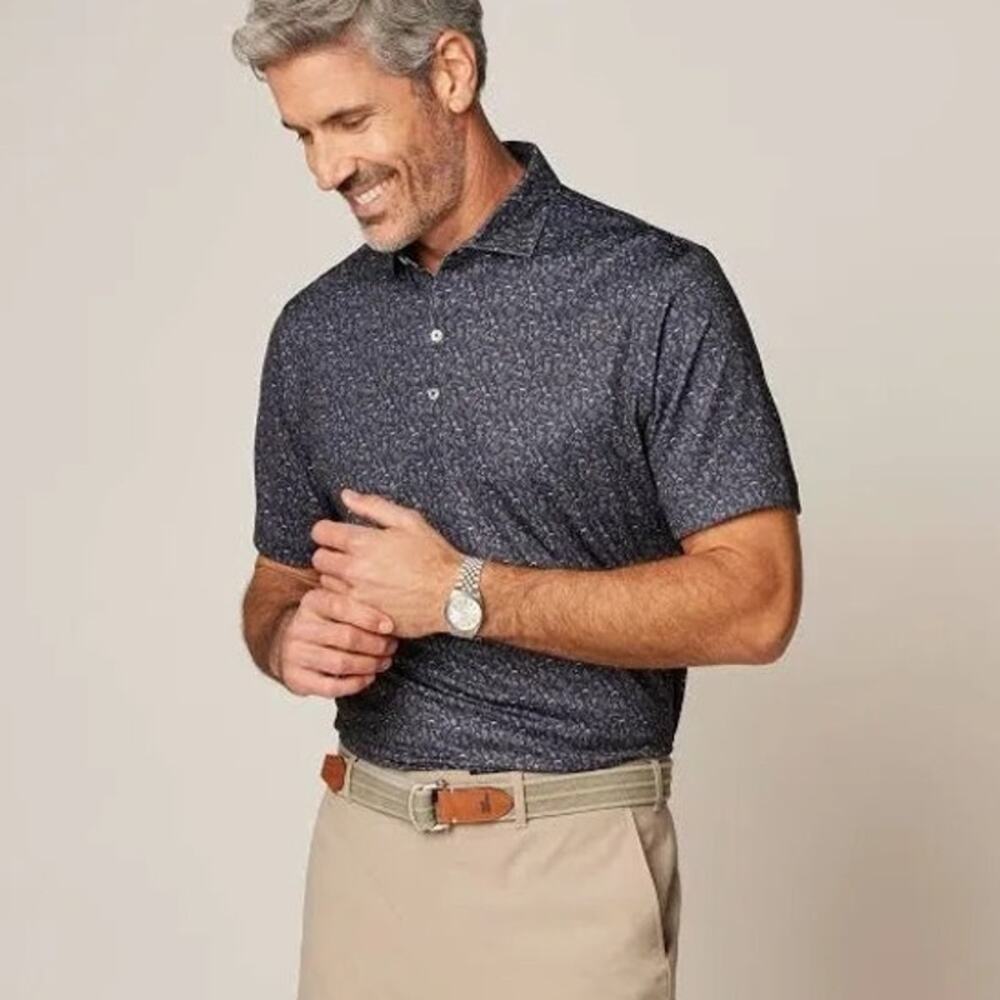 Johnnie-O (M) Bottoms Up Bar Printed Jersey Performance Polo Black Golf Shirt
